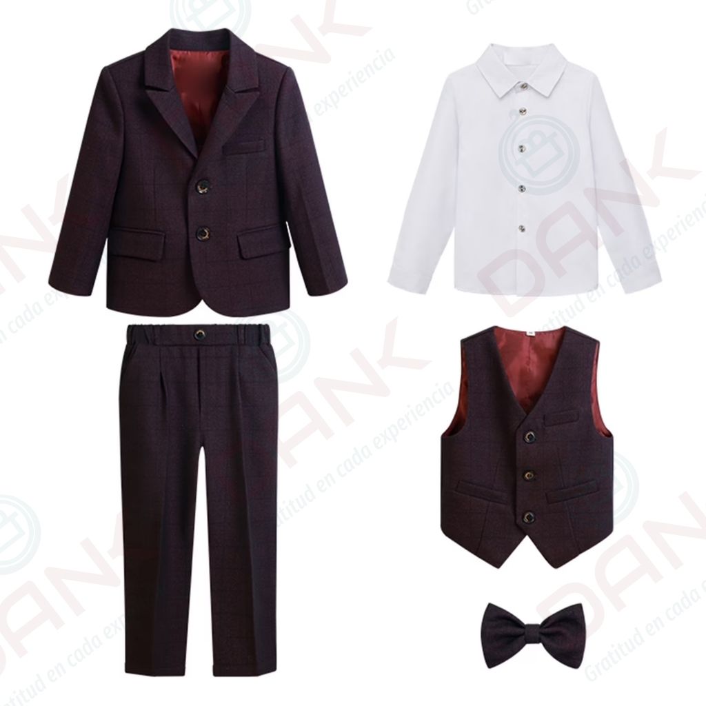 Traje de Niño 5 Piezas Color Vino - Imagen 4